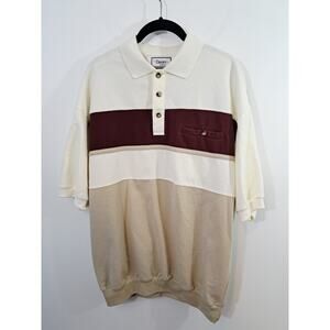 Classics By Palmland Men's Cream Tan Brown Color-Block Polo Large